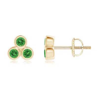 Angara Bezel Set Tsavorite Trio Cluster Stud Earrings In Gold
