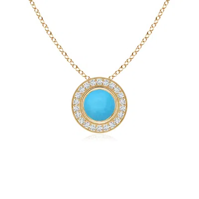 Angara Bezel-set Turquoise Pendant With Diamond Halo In Gold
