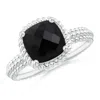 Angara Black Onyx Beaded Shank Ring With Twisted Wire Halo In White Gold