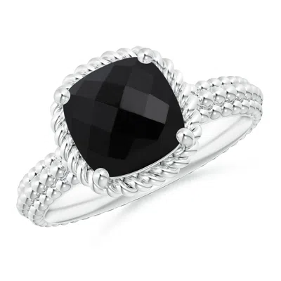 Angara Black Onyx Beaded Shank Ring With Twisted Wire Halo In Metallic