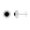Angara Black Onyx Stud Earrings With Bar-set Diamond Halo In White Gold/black