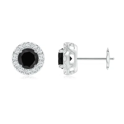 Angara Black Onyx Stud Earrings With Bar-set Diamond Halo