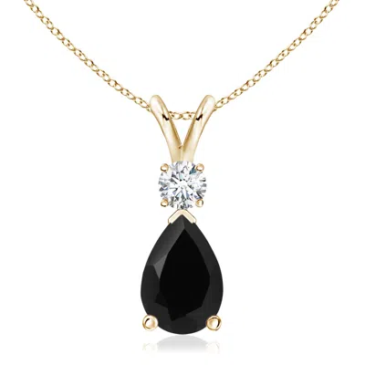 Angara Black Onyx Teardrop Pendant With Diamond In Gold