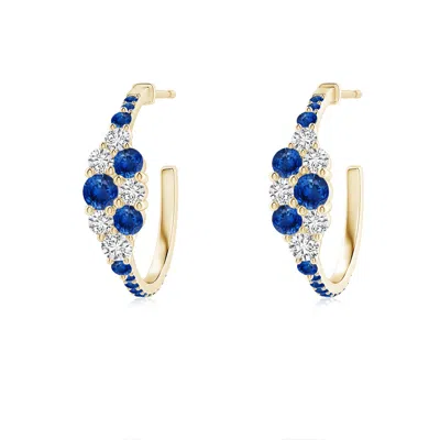 Angara Blue Sapphire & Diamond Cluster Asymmetrical Hoop Earrings