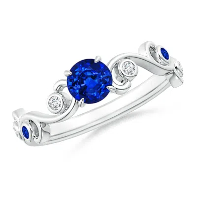 Angara Blue Sapphire And Diamond Ivy Scroll Engagement Ring In Metallic
