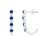 Angara Blue Sapphire And Diamond J-hoop Earrings In White Gold/medium To Rich Blue
