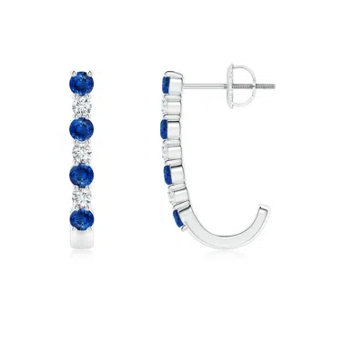 Angara Blue Sapphire And Diamond J-hoop Earrings In Metallic