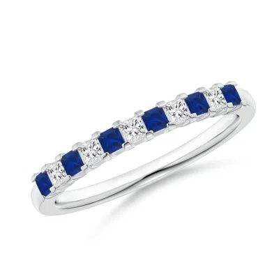 Angara Blue Sapphire And Diamond Semi Eternity Classic Wedding Ring