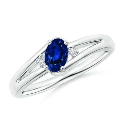 Angara Blue Sapphire And Diamond Split Shank Engagement Ring In White