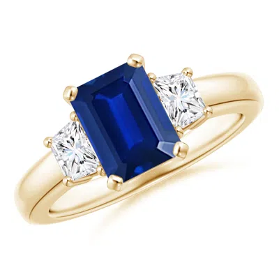 Angara Blue Sapphire And Diamond Three Stone Ring In Gold