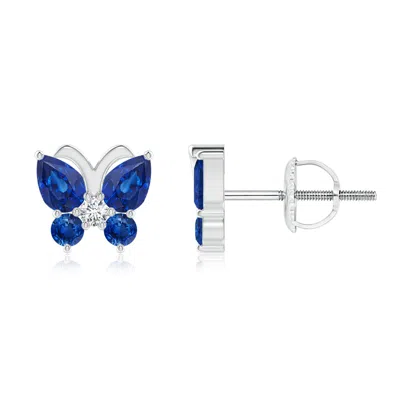 Angara Blue Sapphire Butterfly Stud Earrings With Diamond