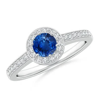 Angara Blue Sapphire Halo Ring With Diamond Accents In Metallic