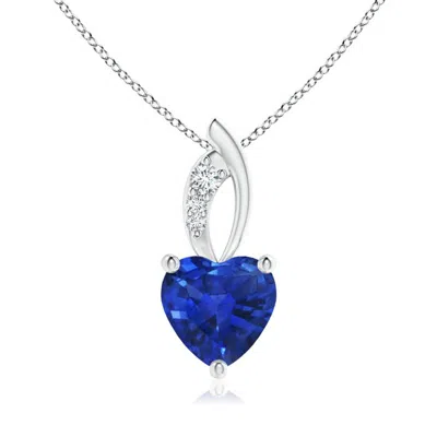Angara Blue Sapphire Heart Pendant With Diamond Accents