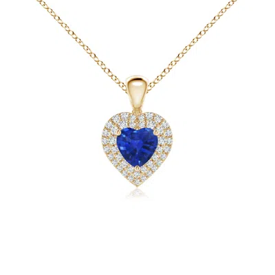 Angara Blue Sapphire Heart Pendant With Diamond Double Halo In Gold