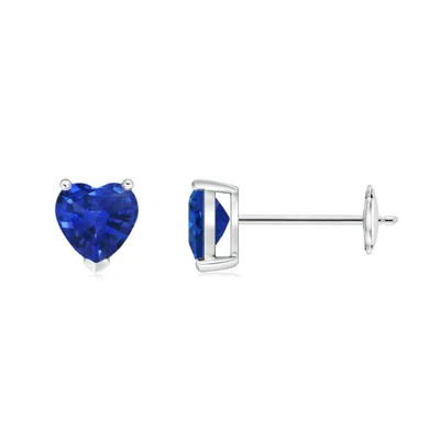 Angara Blue Sapphire Solitaire Heart Stud Earrings