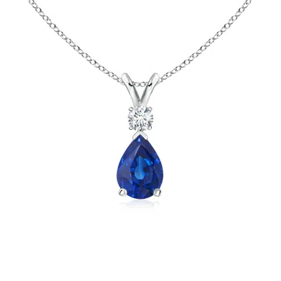 Angara Blue Sapphire Teardrop Pendant With Diamond In Metallic