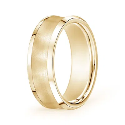 Angara Brushed Finish Concave Wedding Band With Beveled Edges In Yellow Gold