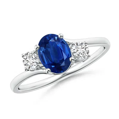 Angara Bypass Blue Sapphire And Diamond Three Stone Ring
