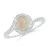 Angara Bypass Round Opal And Diamond Halo Ring In White Gold/milky With High Play Of Colour