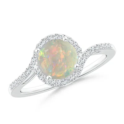 Angara Bypass Round Opal And Diamond Halo Ring In Metallic