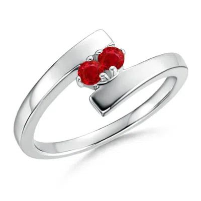 Angara Bypass Round Ruby Two Stone Ring In Red