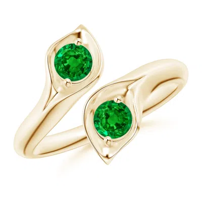 Angara Calla Lily Two Stone Emerald Ring In Gold