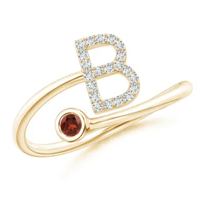 Angara Capital "b" Diamond Initial Ring With Bezel-set Garnet In Gold