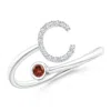 Angara Capital "c" Diamond Initial Ring With Bezel-set Garnet In White Gold/medium Red