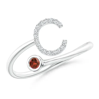 Angara Capital "c" Diamond Initial Ring With Bezel-set Garnet In Metallic