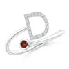 Angara Capital "d" Diamond Initial Ring With Bezel-set Garnet In White Gold/rich Red