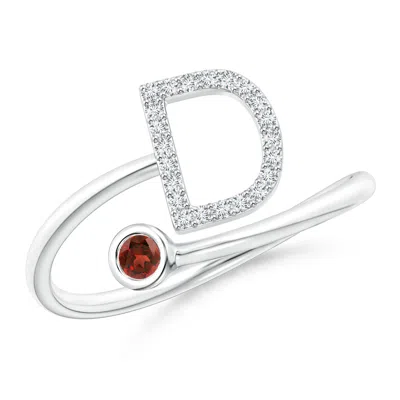 Angara Capital "d" Diamond Initial Ring With Bezel-set Garnet In Metallic