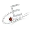 Angara Capital "e" Diamond Initial Ring With Bezel-set Garnet In White Gold/rich Red