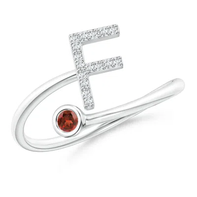 Angara Capital "f" Diamond Initial Ring With Bezel-set Garnet In Metallic
