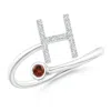 Angara Capital "h" Diamond Initial Ring With Bezel-set Garnet In White Gold/rich Red