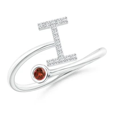 Angara Capital "i" Diamond Initial Ring With Bezel-set Garnet In Metallic
