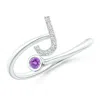 Angara Capital "j" Diamond Initial Ring With Bezel-set Amethyst In White Gold/dark Purple