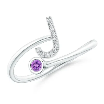 Angara Capital "j" Diamond Initial Ring With Bezel-set Amethyst In Metallic