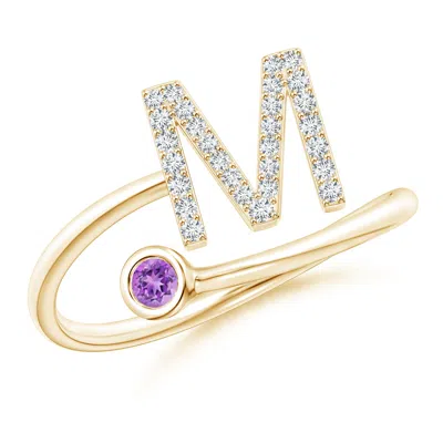 Angara Capital "m" Diamond Initial Ring With Bezel-set Amethyst In Gold