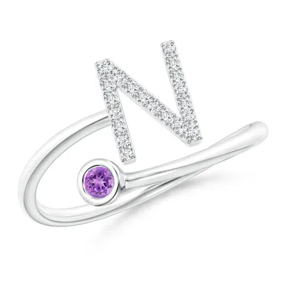 Angara Capital "n" Diamond Initial Ring With Bezel-set Amethyst In Metallic