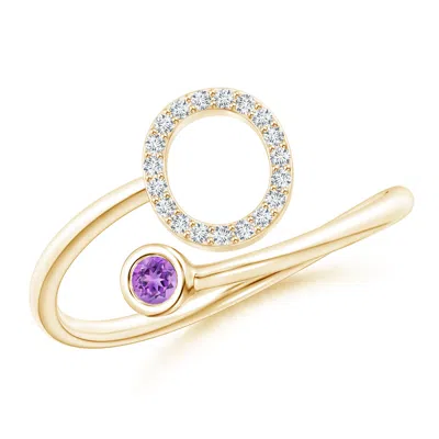 Angara Capital "o" Diamond Initial Ring With Bezel-set Amethyst In Gold
