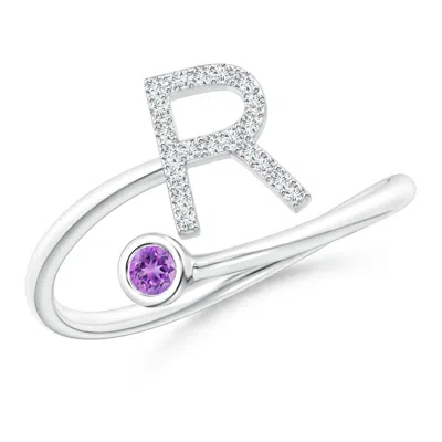 Angara Capital "r" Diamond Initial Ring With Bezel-set Amethyst In Purple