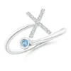 Angara Capital "x" Diamond Initial Ring With Bezel-set Aquamarine In White Gold/swiss Blue