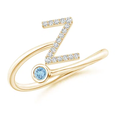 Angara Capital "z" Diamond Initial Ring With Bezel-set Aquamarine In Gold