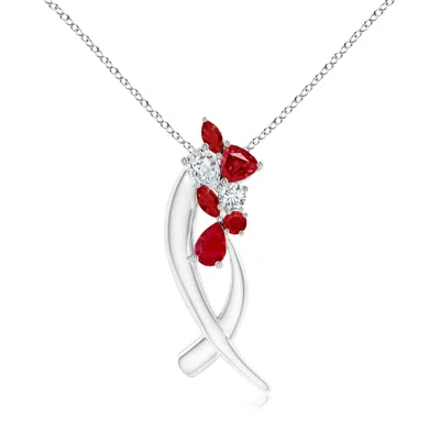 Angara Cascading Multi-shape Ruby & Diamond Sumi Stroke Slider Pendant In Metallic