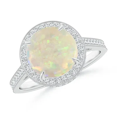 Angara Cathedral Style Opal Cocktail Halo Ring With Milgrain In Metallic