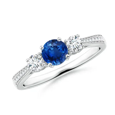 Angara Cathedral Three Stone Sapphire & Diamond Engagement Ring In Metallic