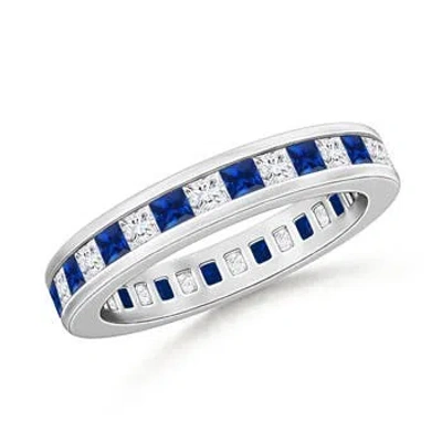 Angara Channel Eternity Square Sapphire Diamond Wedding Ring In Blue