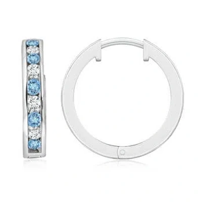 Angara Channel-set Aquamarine And Diamond Hinged Hoop Earrings In Metallic