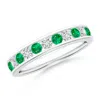 Angara Channel Set Emerald And Diamond Semi Eternity Ring In White Gold/rich Medium Green