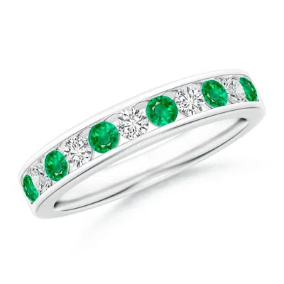 Angara Channel Set Emerald And Diamond Semi Eternity Ring In Green